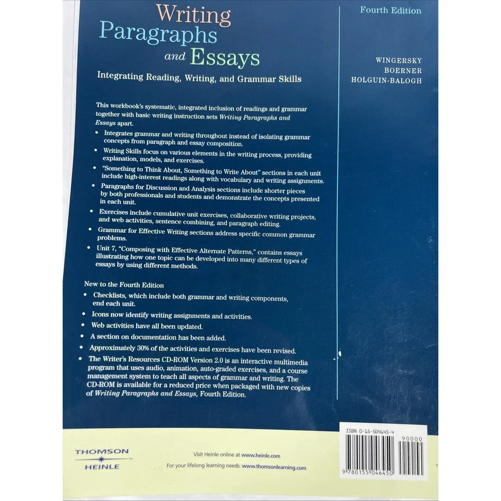 Wingersky Boerner Holguin Balogh Fourth Edition Writing Paragraphs And‎ Essays